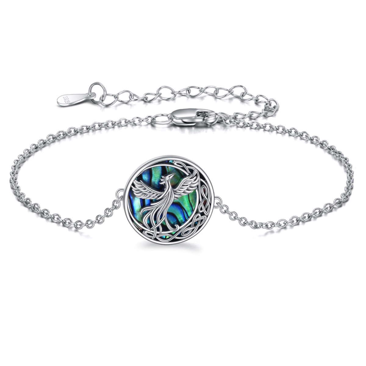 Sterling Silver Abalone Shellfish Phoenix & Celtic Knot Pendant Bracelet-1
