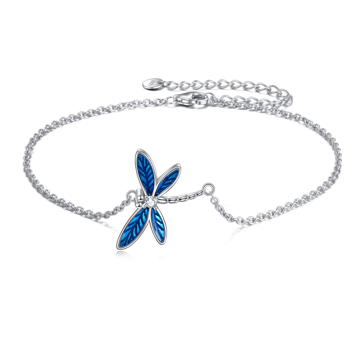 Sterling Silver Circular Shaped Cubic Zirconia Dragonfly Pendant Bracelet-1