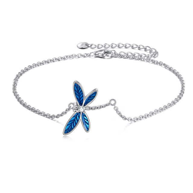 Sterling Silver Circular Shaped Cubic Zirconia Dragonfly Pendant Bracelet-0