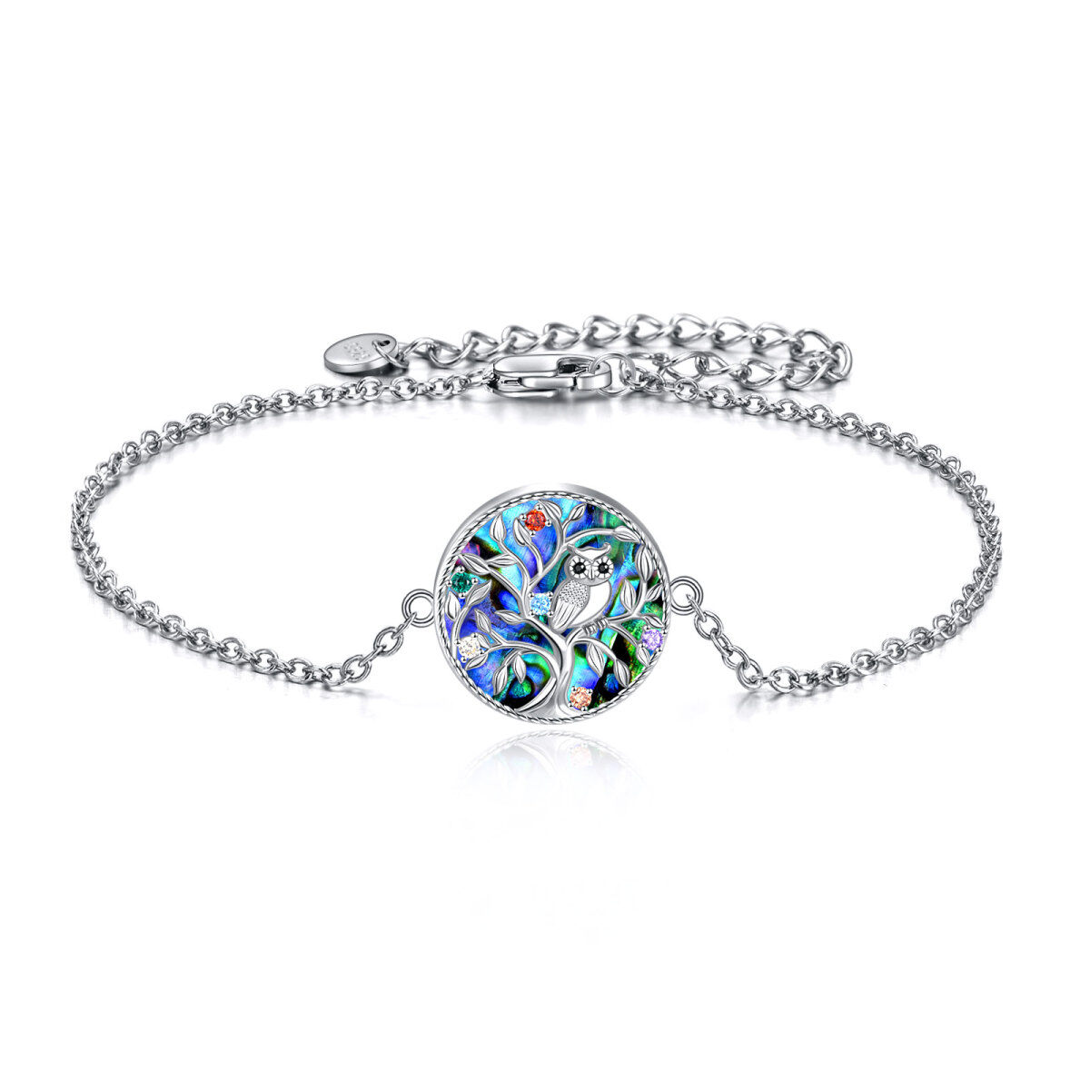 Bracelet en argent sterling Abalone Shellfish Tree Of Life & Owl with Birthstone Pendentif-1