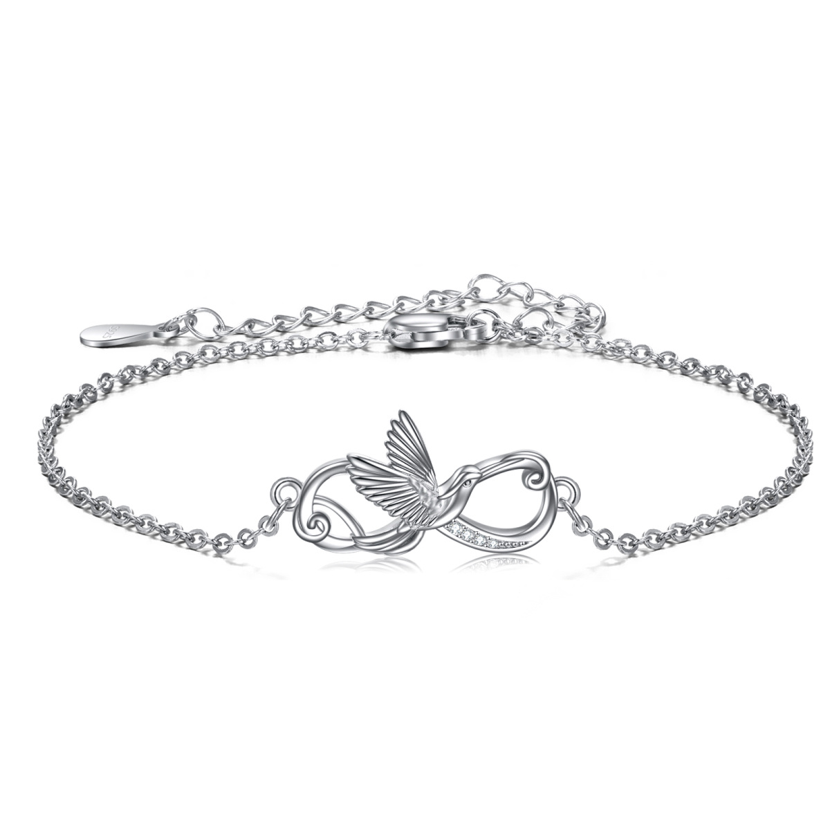 Sterling Silber kreisförmig Cubic Zirkonia Vogel Anhänger Armband-1