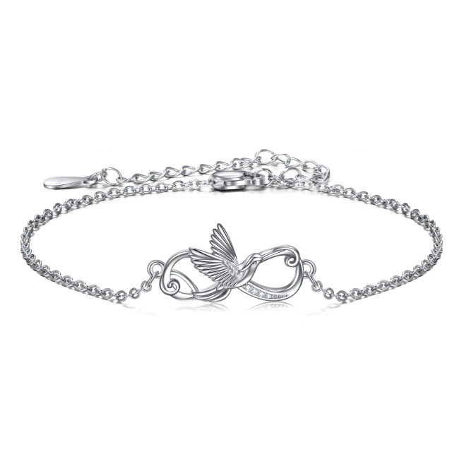 Sterling Silber kreisförmig Cubic Zirkonia Vogel Anhänger Armband-0