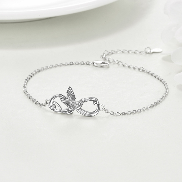 Sterling Silver Circular Shaped Cubic Zirconia Bird Pendant Bracelet-3