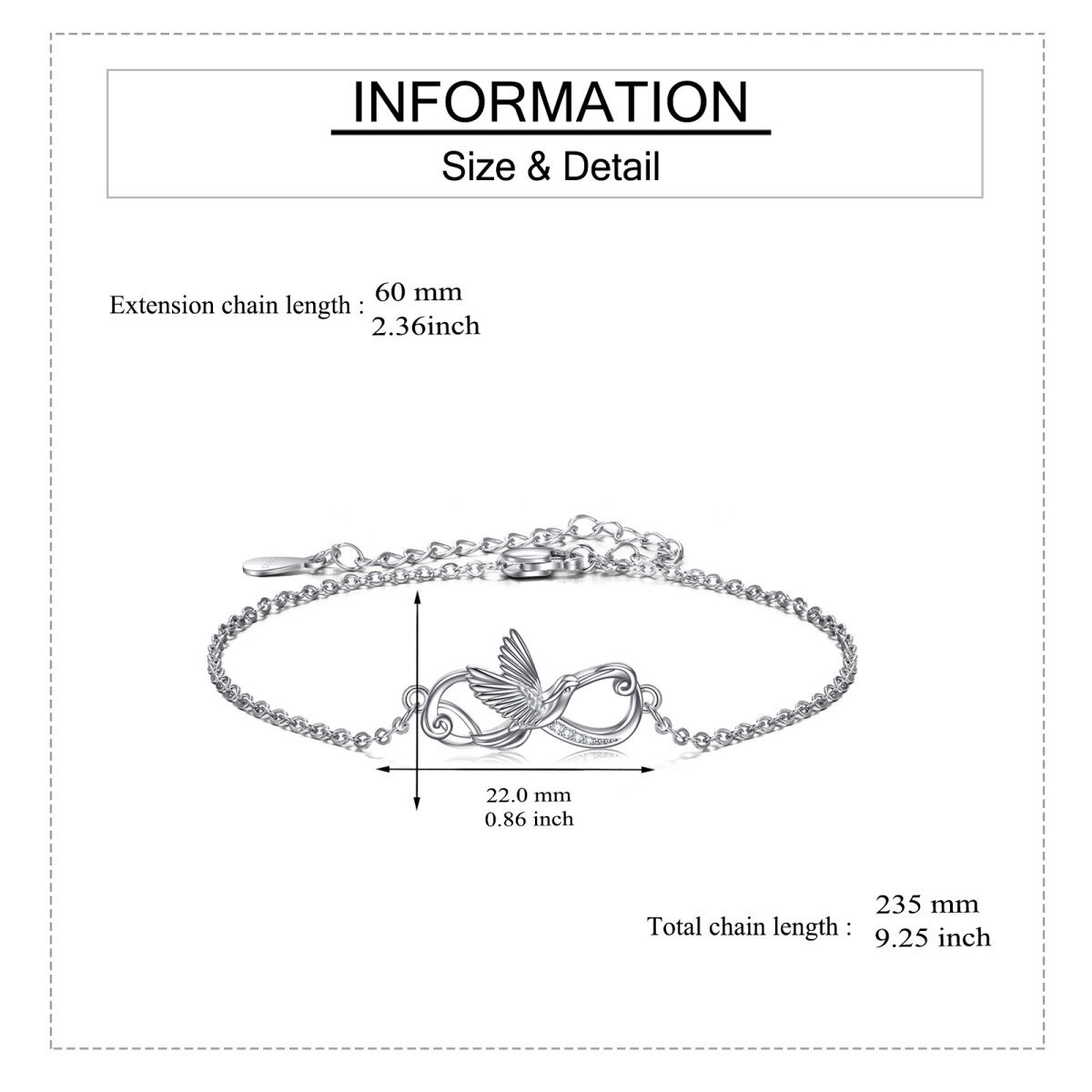 Sterling Silber kreisförmig Cubic Zirkonia Vogel Anhänger Armband-6