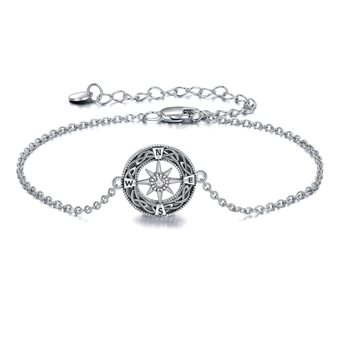 Sterling Silber Cubic Zirkonia keltischen Knoten & Kompass Anhänger Armband-1