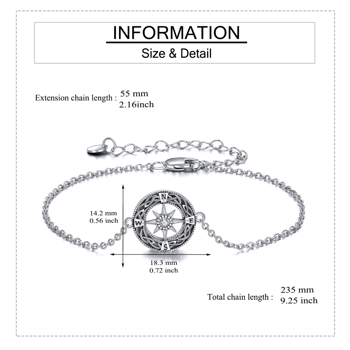 Sterling Silver Cubic Zirconia Celtic Knot & Compass Pendant Bracelet-6