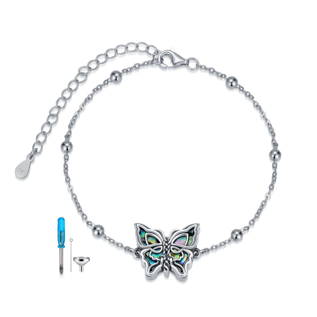 Bracelet d'urne pour cendres en argent sterling Abalone Shellfish Butterfly & Celtic Knot-1