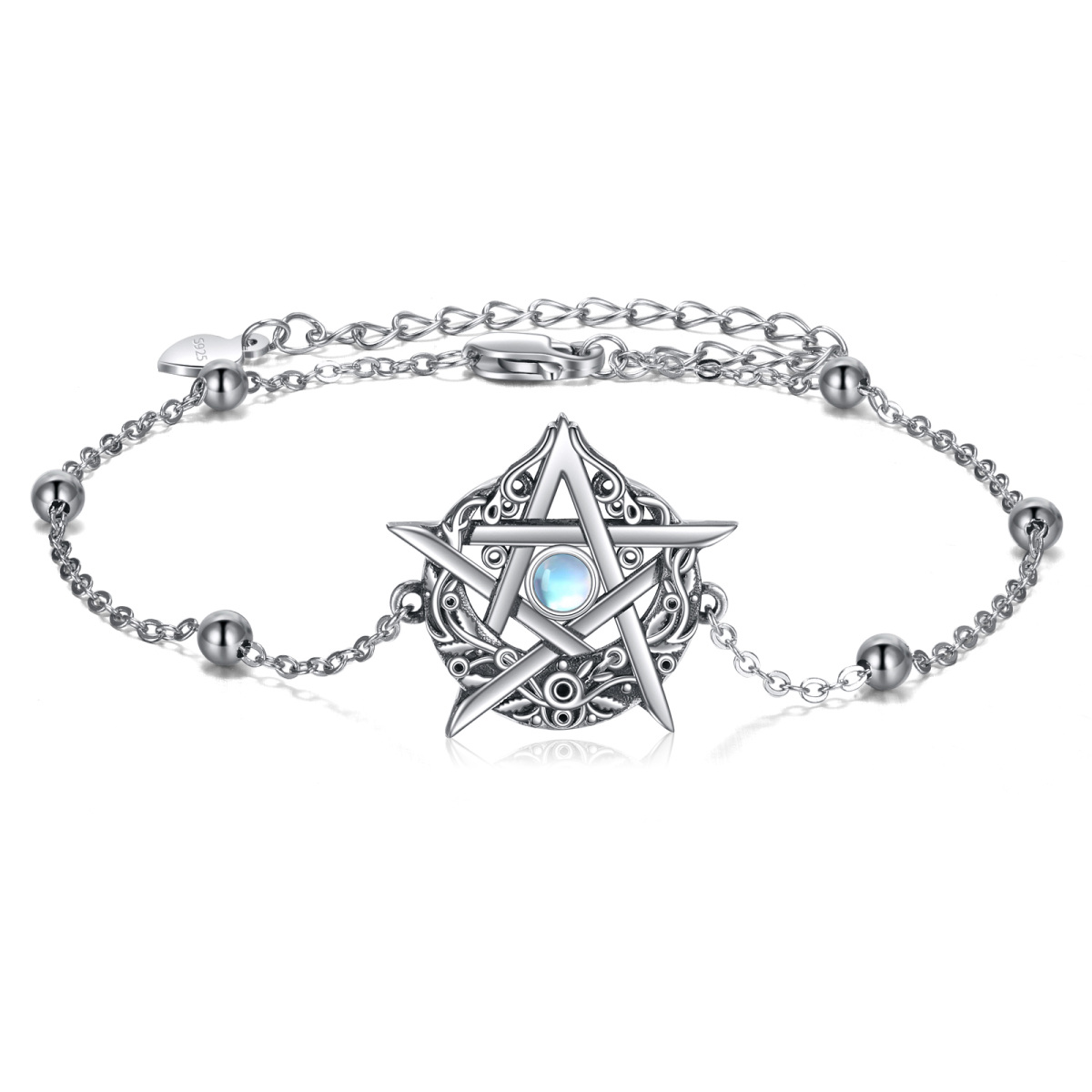 Bracelet en argent sterling avec pendentif pentagramme en pierre de lune de forme circulai-1