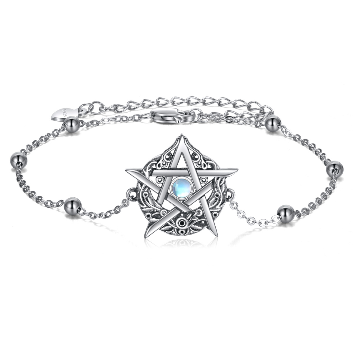 Sterling Silber kreisförmig Mondstein Pentagramm Anhänger Armband-1