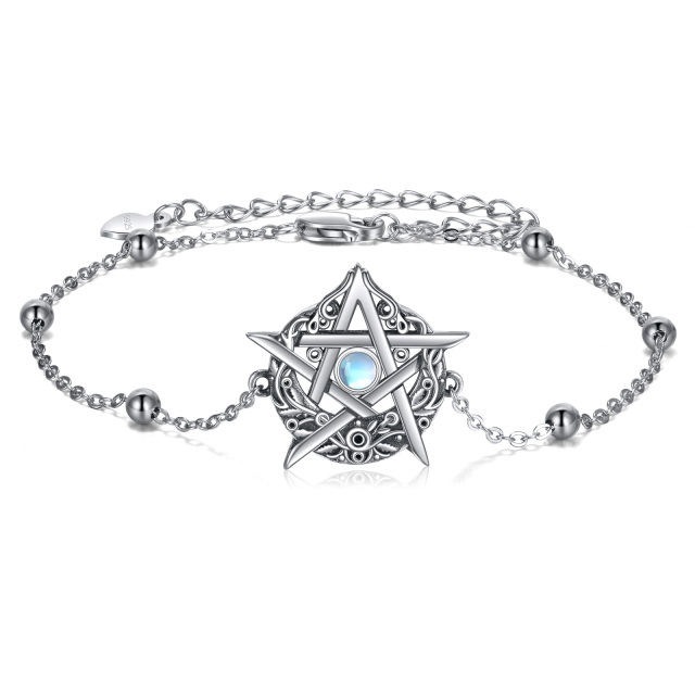 Sterling Silver Circular Shaped Moonstone Pentagram Pendant Bracelet-1