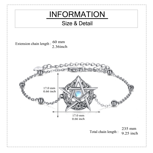Sterling Silver Circular Shaped Moonstone Pentagram Pendant Bracelet-5