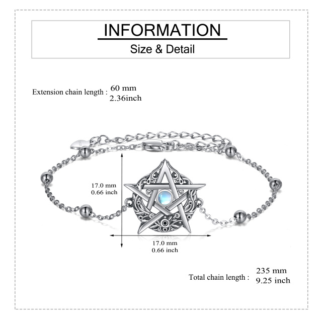 Pulseira de prata esterlina com pingente de pentagrama de pedra da lua em forma circular-4