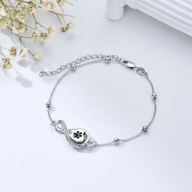 Sterling Silver Circular Shaped Cubic Zirconia Paw & Heart & Infinity Symbol Urn Bracelet for Ashes-3