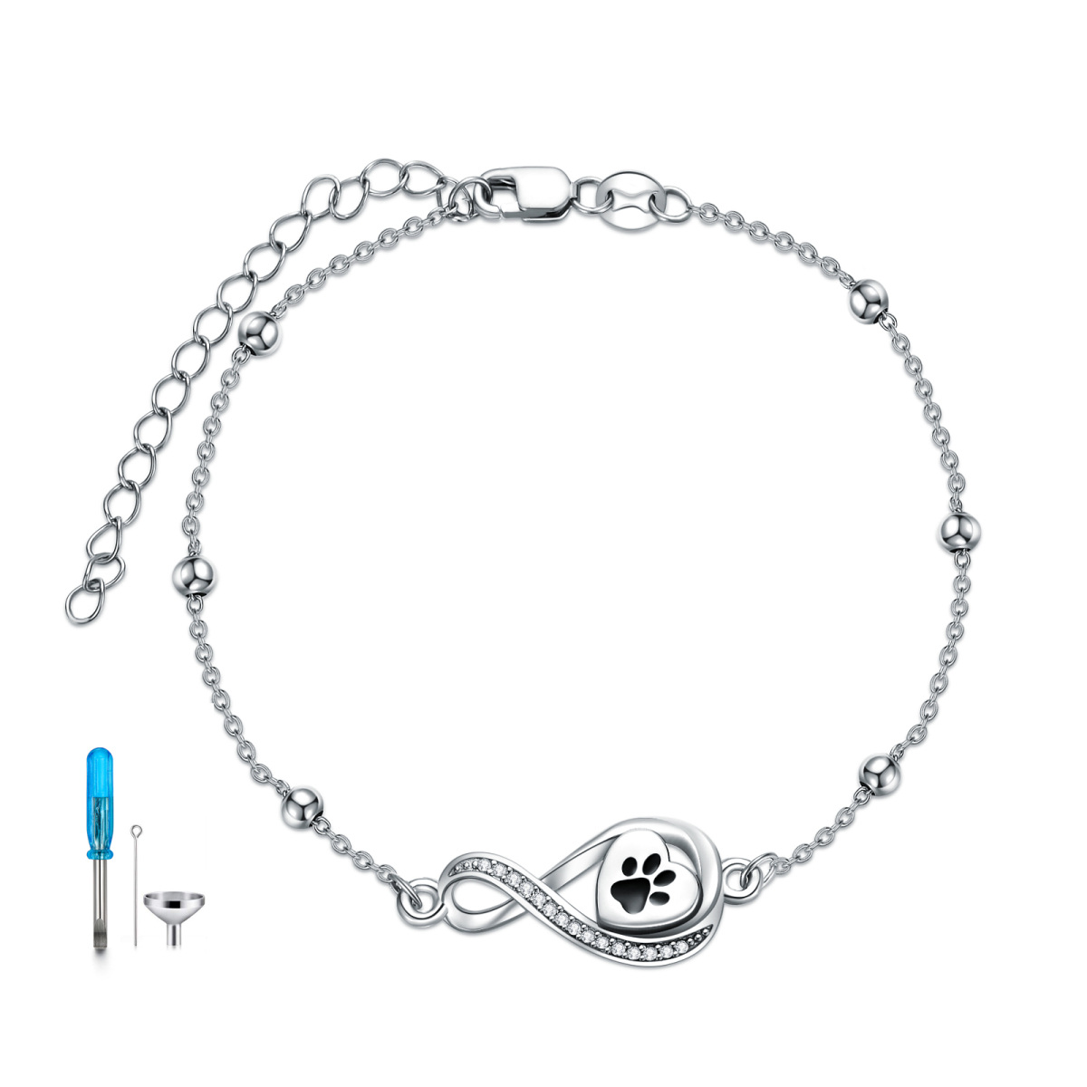Bracelet en argent sterling pour cendres avec zircon cubique Paw & Heart & Infinity Symbol-1