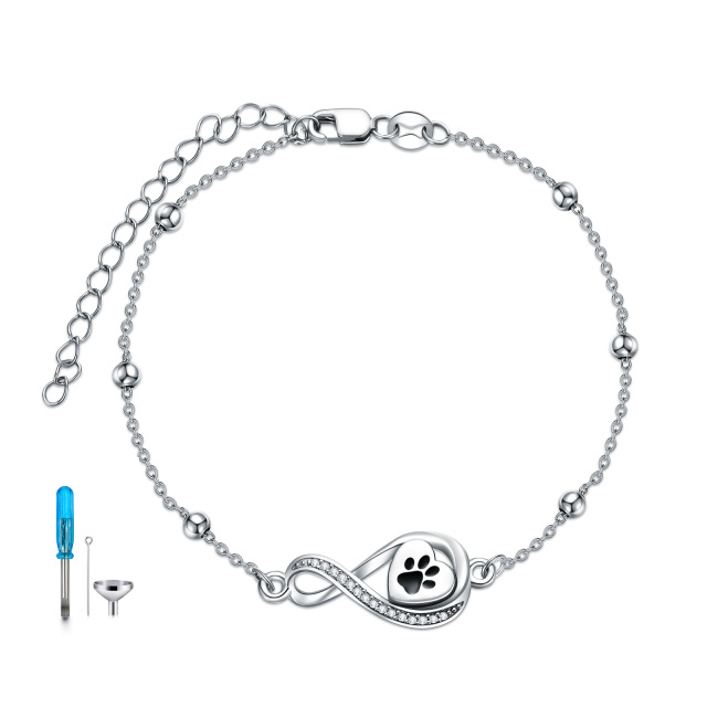 Bracelet en argent sterling pour cendres avec zircon cubique Paw & Heart & Infinity Symbol-0