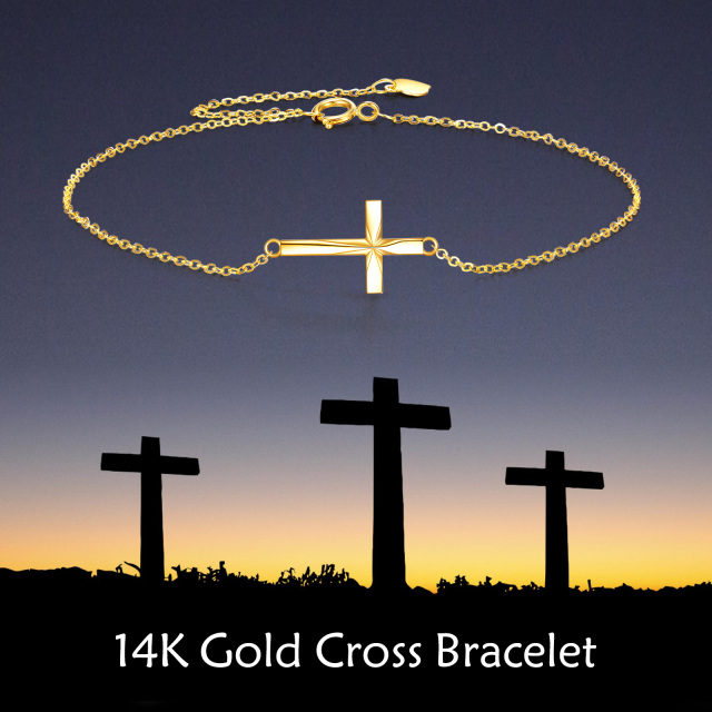 14K Gold Origami Cross Diamond Cut Pendant Bracelet-4