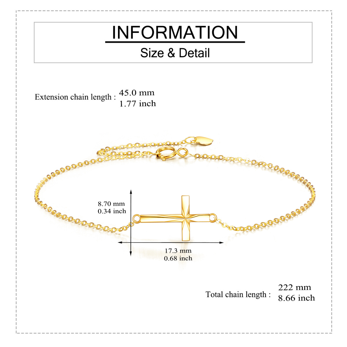 14K Gold Origami Cross Diamond Cut Pendant Bracelet-6