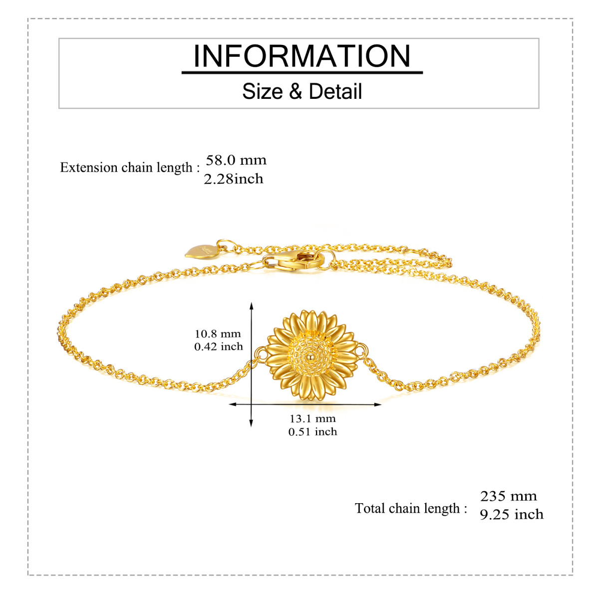 Bracelet en or 14K avec pendentif en forme de tournesol-6