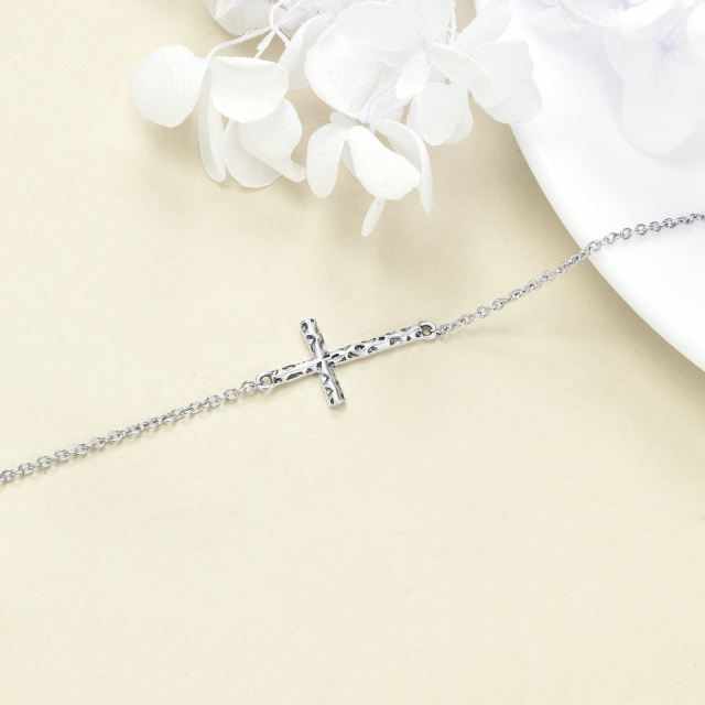 Sterling Silver Cross Pendant Bracelet-3