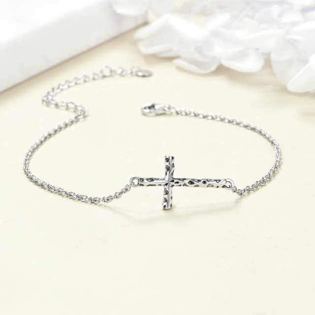 Sterling Silver Cross Pendant Bracelet-2