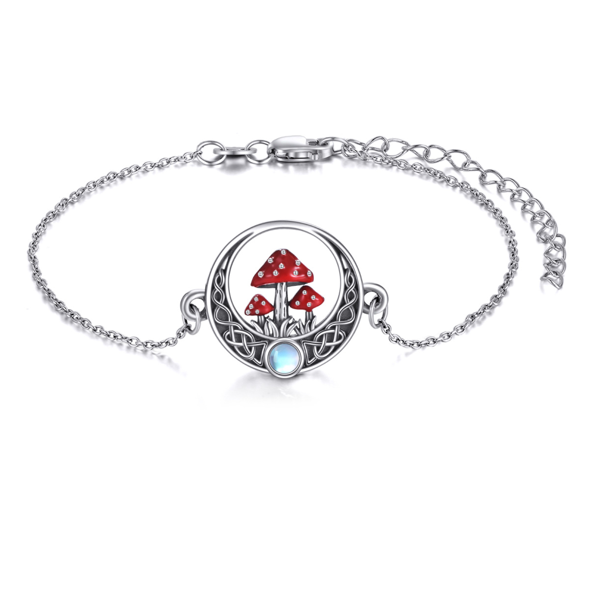 Bracelet en argent sterling avec pendentif champignon en pierre de lune et nœud celtique-1