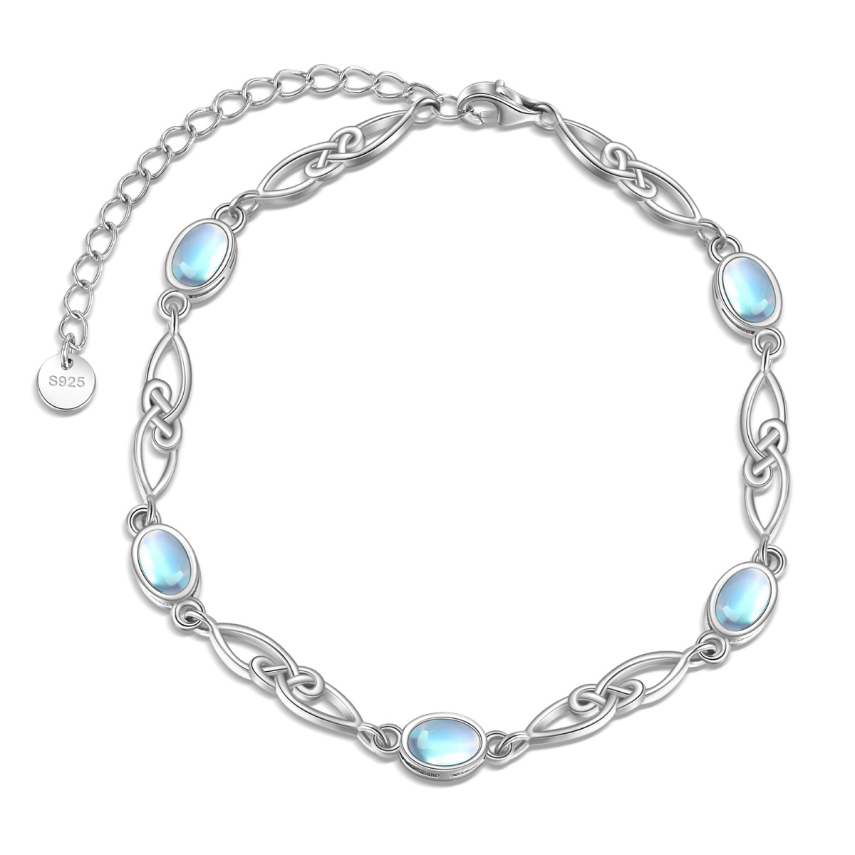 Bracelet en argent sterling avec pendentif nœud celtique en pierre de lune de forme ovale-1