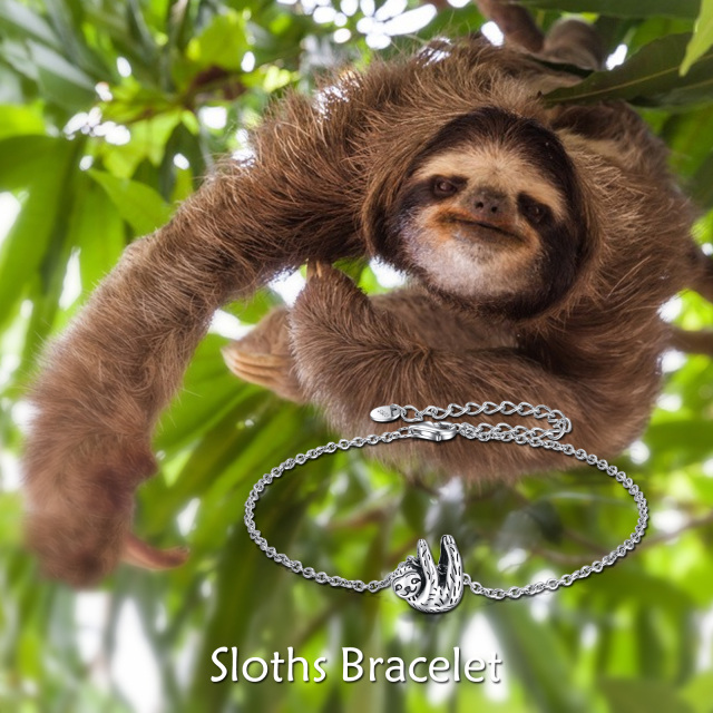 Sterling Silver Textured Sloth Pendant Bracelet-2