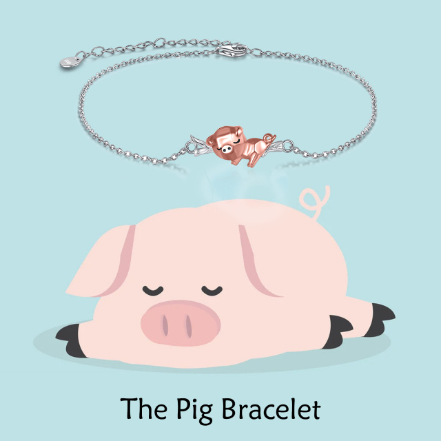 Sterling Silver Two-tone Pig Pendant Bracelet-2