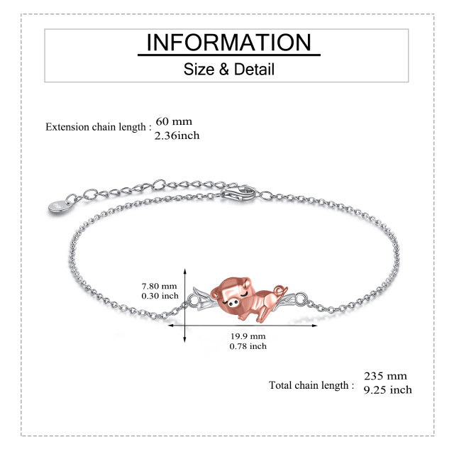 Pulseira com pingente de porco em prata esterlina-5