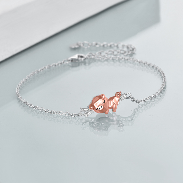 Zweifarbiges Sterlingsilber-Armband mit Schweine-Anhänger-4