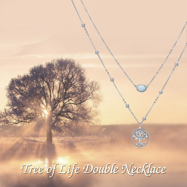 Sterling Silver Opal Tree Of Life Layered Necklace-2