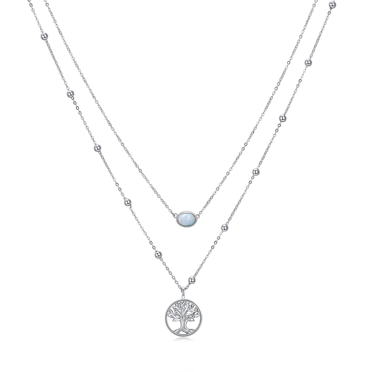 Sterling Silber Opal Baum des Lebens geschichteten Halskette-1