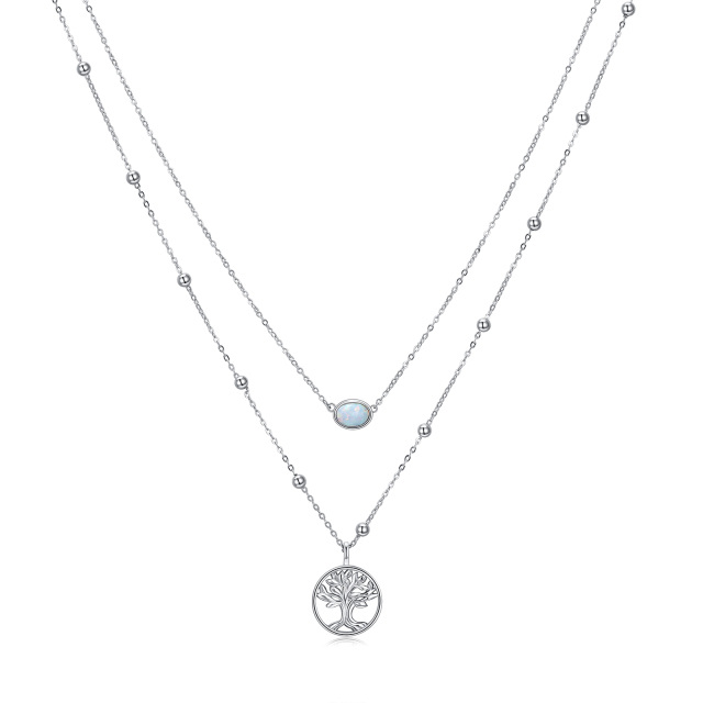 Sterling Silber Opal Baum des Lebens geschichteten Halskette-0