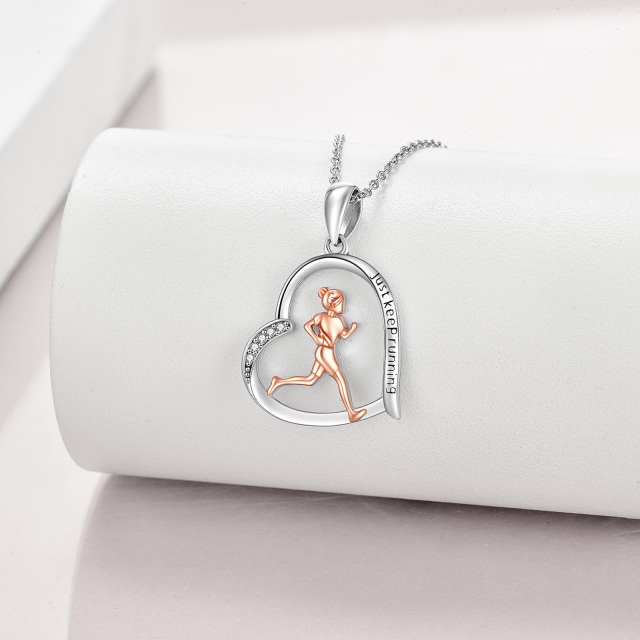 Runner Gifts for Women 925 Sterling Silver Heart Runner Running Pendant Necklace-4