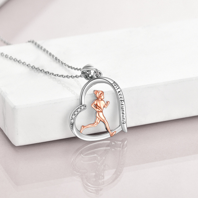 Runner Gifts for Women 925 Sterling Silver Heart Runner Running Pendant Necklace-3