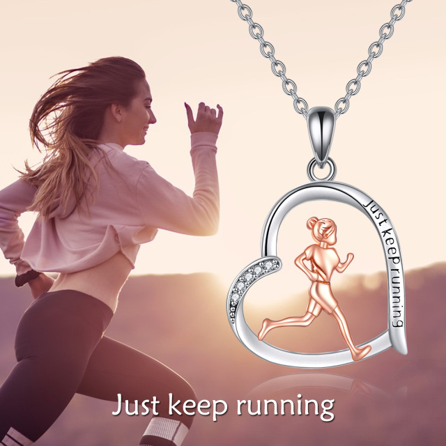 Runner Gifts for Women 925 Sterling Silver Heart Runner Running Pendant Necklace-2