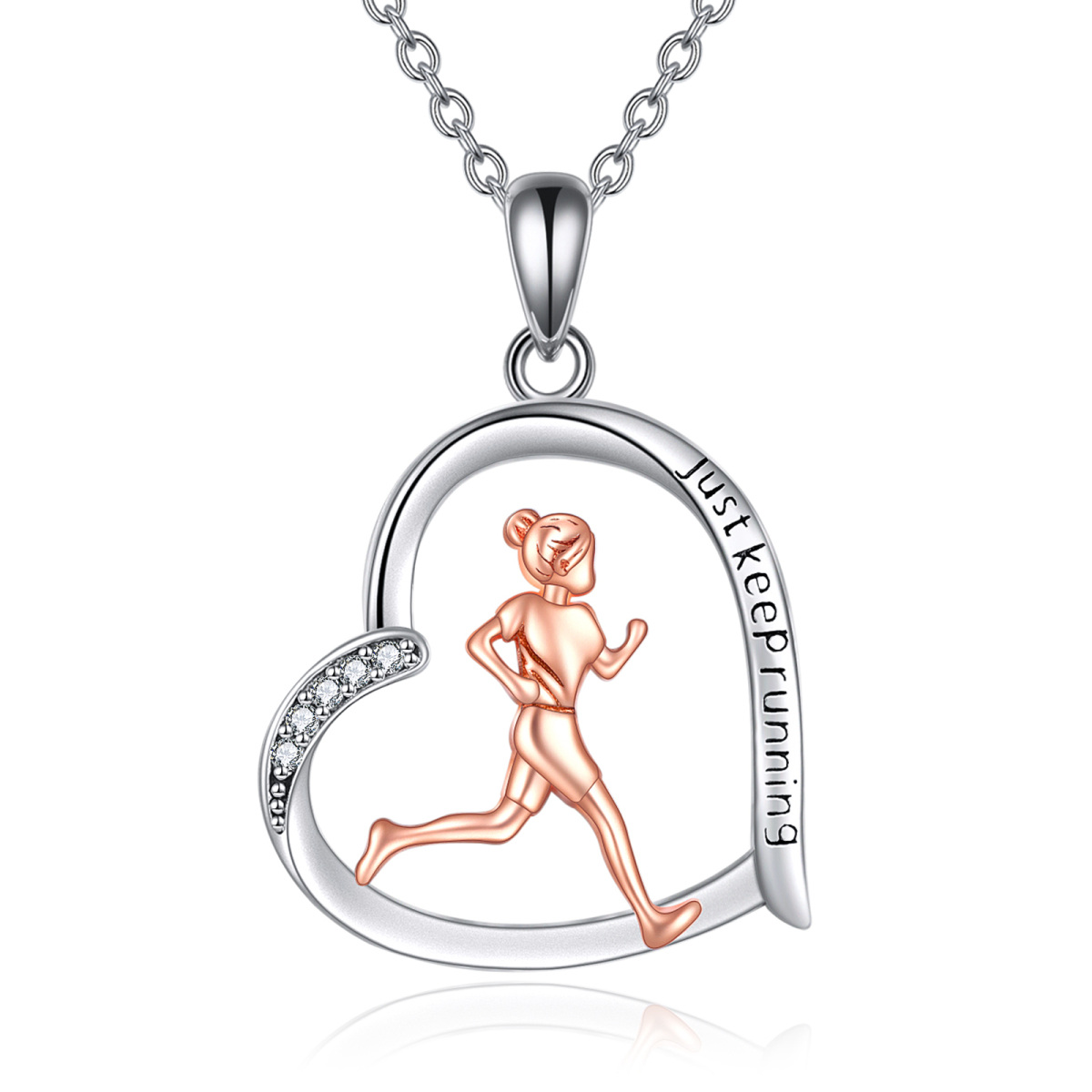 Läufer-Geschenke für Frauen, 925 Sterling Silber, Halskette mit Läufer-Anhänger in Herzform-1