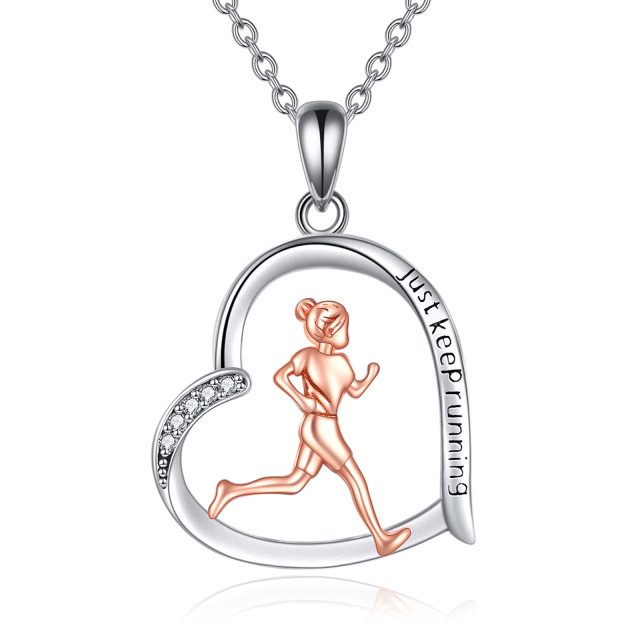 Runner Gifts for Women 925 Sterling Silver Heart Runner Running Pendant Necklace-0