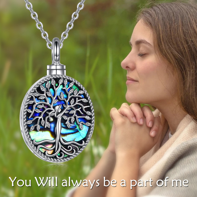 Sterling Silver Oval Shaped Abalone Shellfish Tree Of Life Urn Necklace for Ashes with Engraved Word-2
