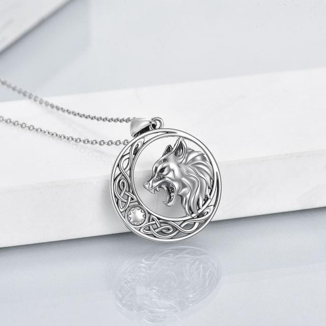 Collana con ciondolo lupo in argento sterling-3