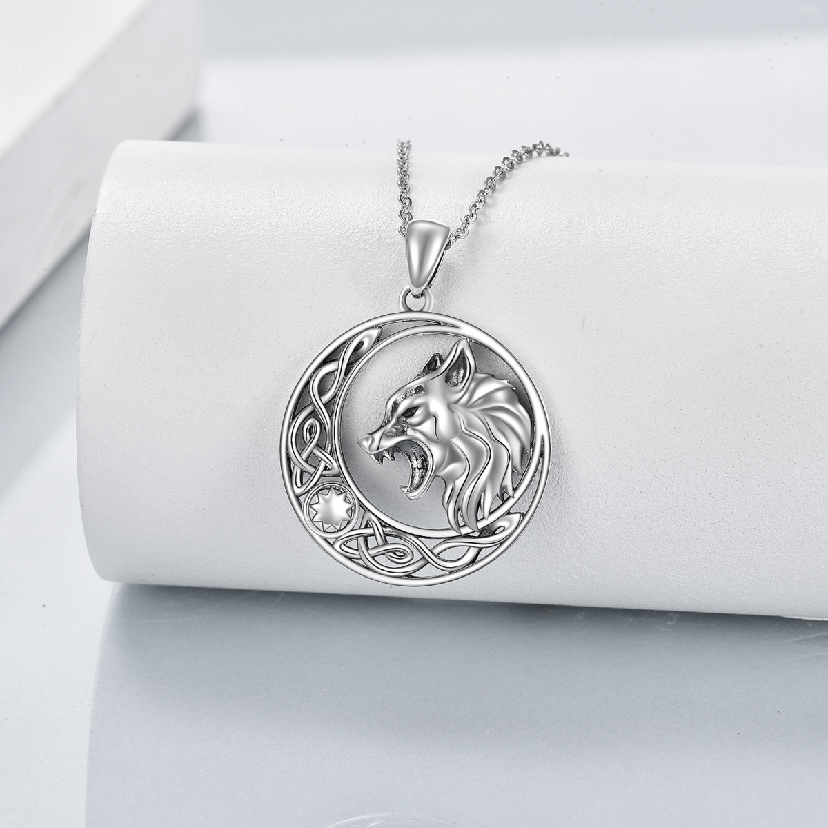 Sterling Silver Wolf Pendant Necklace-4