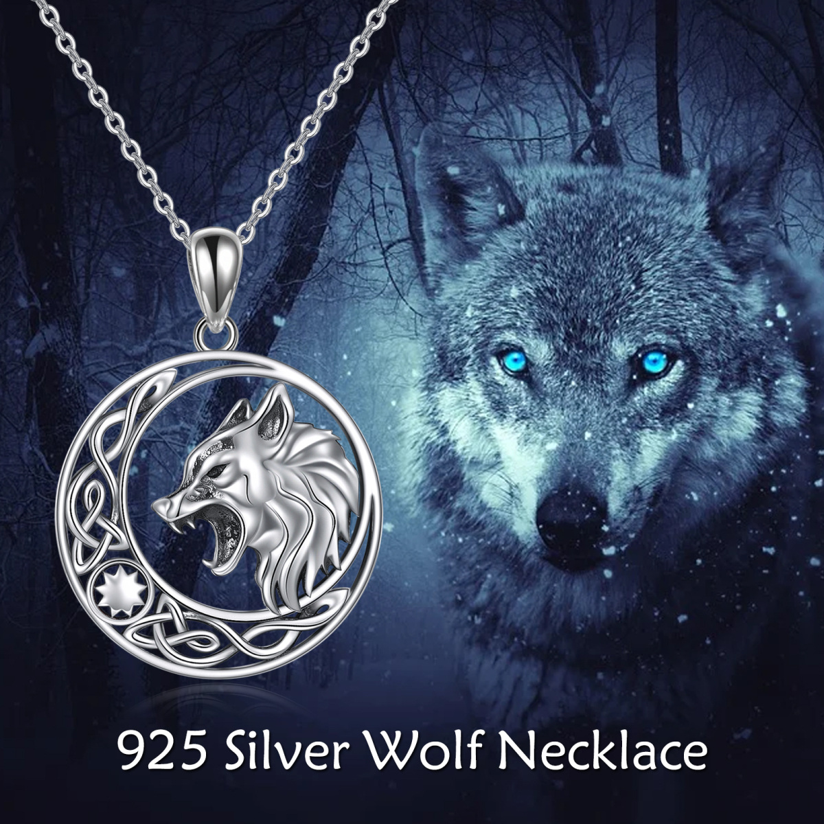 Sterling Silver Wolf Pendant Necklace-6