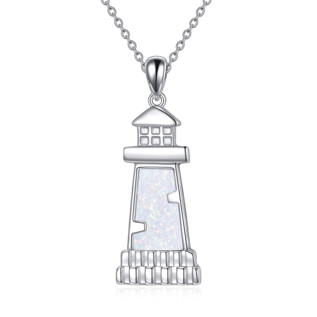 Collana con ciondolo a forma di faro in argento sterling e opale-1