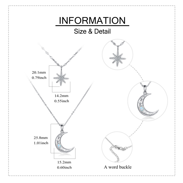 Sterling Silber kreisförmig Opal Mond & Stern geschichtet Halskette-4