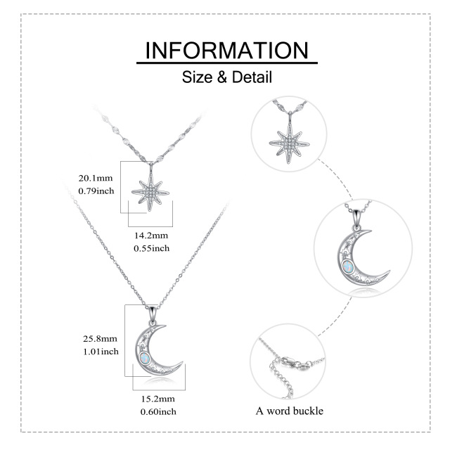 Colar de prata esterlina com camadas de opala em forma circular, lua e estrela-4