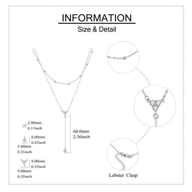 Sterling Silber Cubic Zirkonia 2 geschichtet Y-Halskette mit Perle Station Kette-5