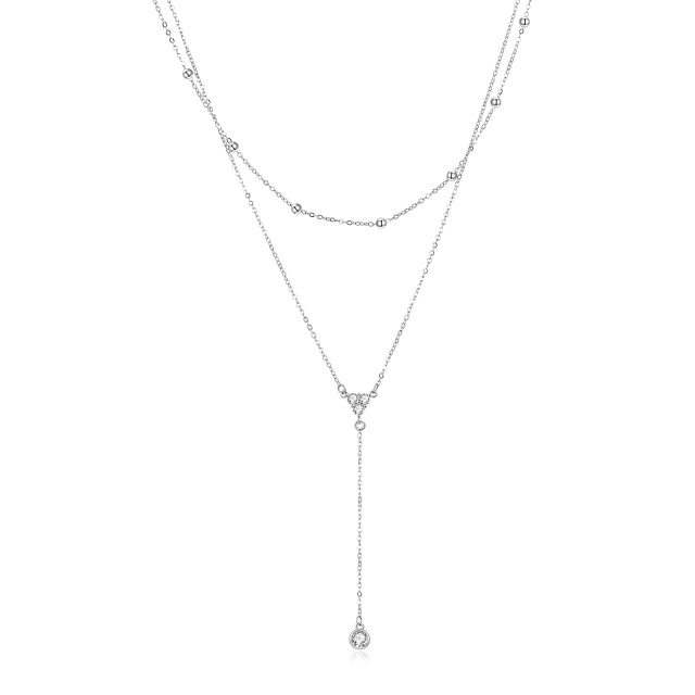 Collier en Y en argent sterling à 2 couches de zircons cubiques avec chaîne à perles-0