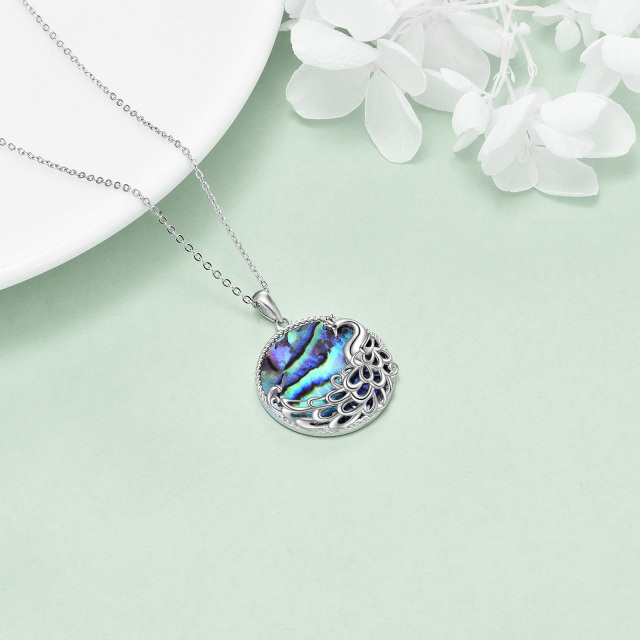 Sterling Silver Round Abalone Shellfish Peacock Pendant Necklace-3