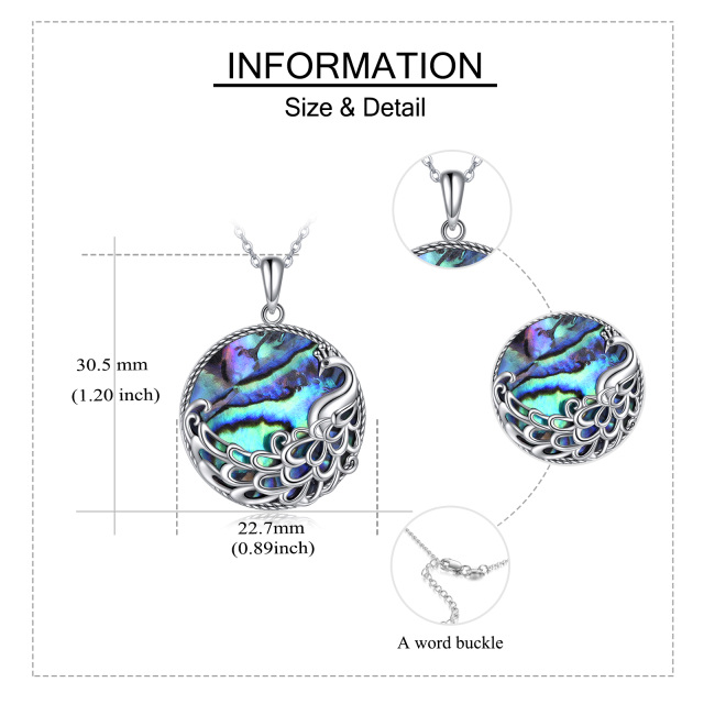 Sterling Silver Round Abalone Shellfish Peacock Pendant Necklace-4
