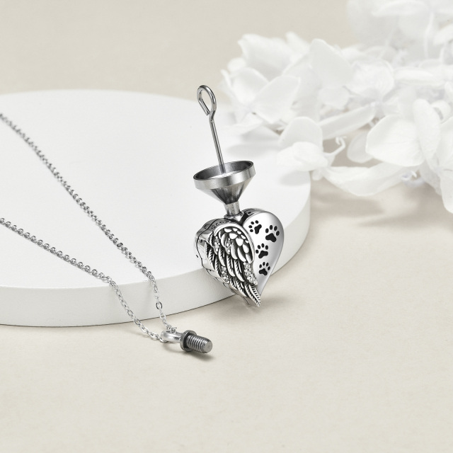 Sterling Silver Circular Shaped Cubic Zirconia Paw & Heart Urn Necklace for Ashes with Engraved Word-5